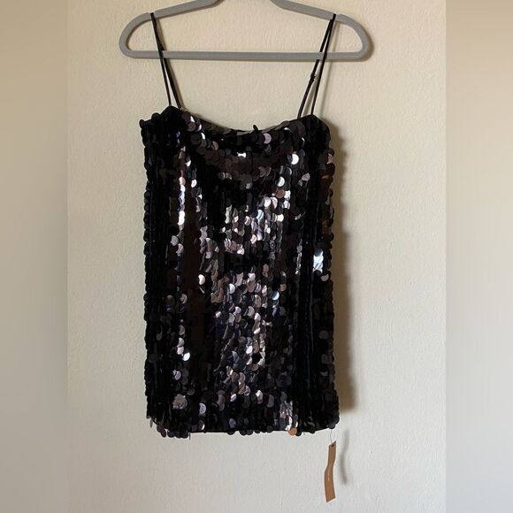 NWOT Reformation Alisha Mini Black Dress Tank Backless  Sequins Size 0 - Picture 7 of 10